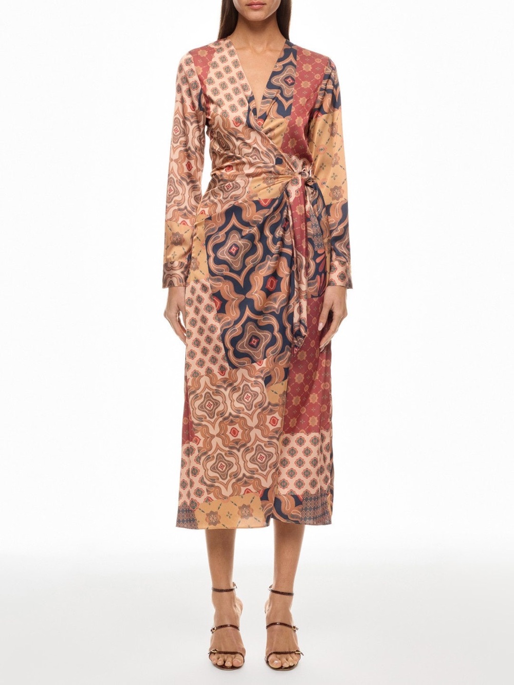 MISA Los Angeles Eliza Patchwork Wrap Dress Bohemian Long Sleeve Midi